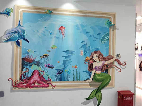 4D embossed vertical UV printer 3D ocean mermaid mall mural