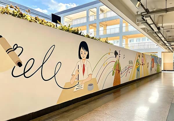 Campus culture corridor mural printed by TXC-WP2500 wall printer, student music study cartoon decoration