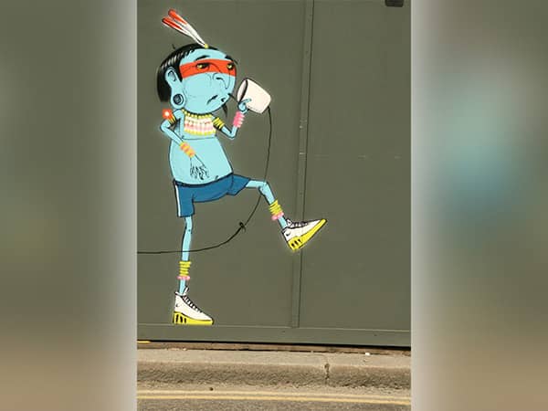 Colorful native cartoon street graffiti printed on metal wall via TXC-WP2500 mural printer