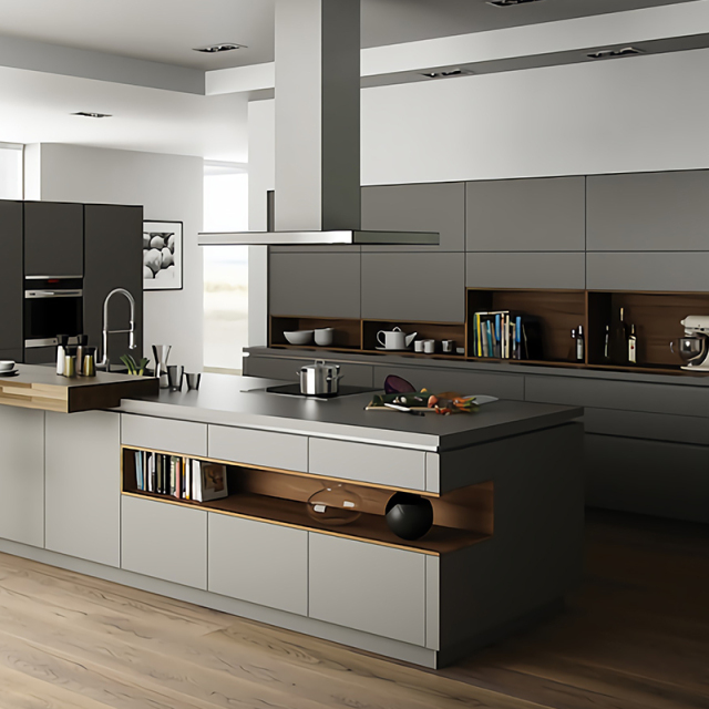 Dark Grey Flat Front Kitchen Cabinets
