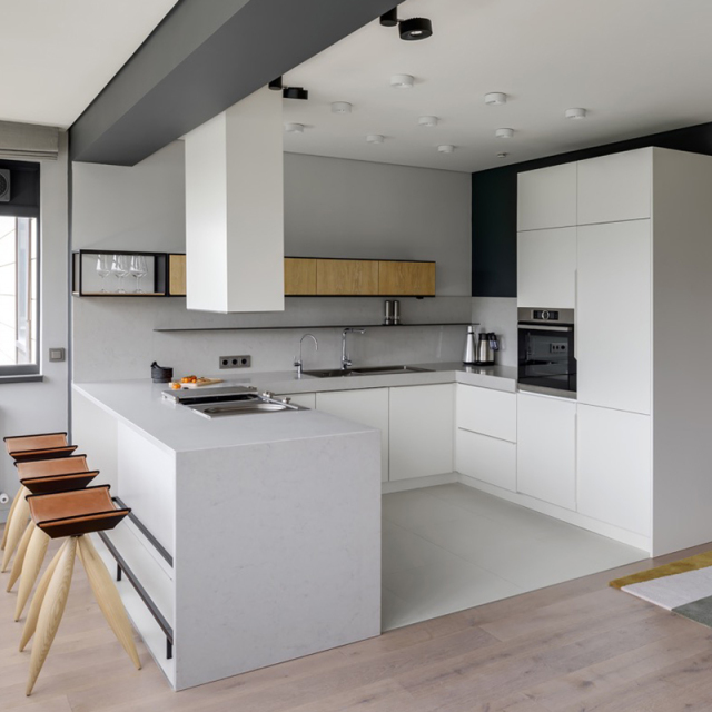 Simple Design White Kitchen Cabinets For Apartment Project
