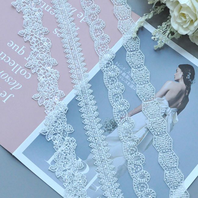 Beaded Embroidered Lace Trimming 3ST1007
