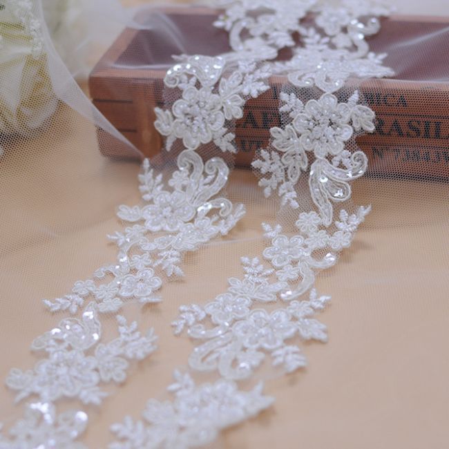 Beaded & Corded Embroidered Lace Trimming 3ST1001