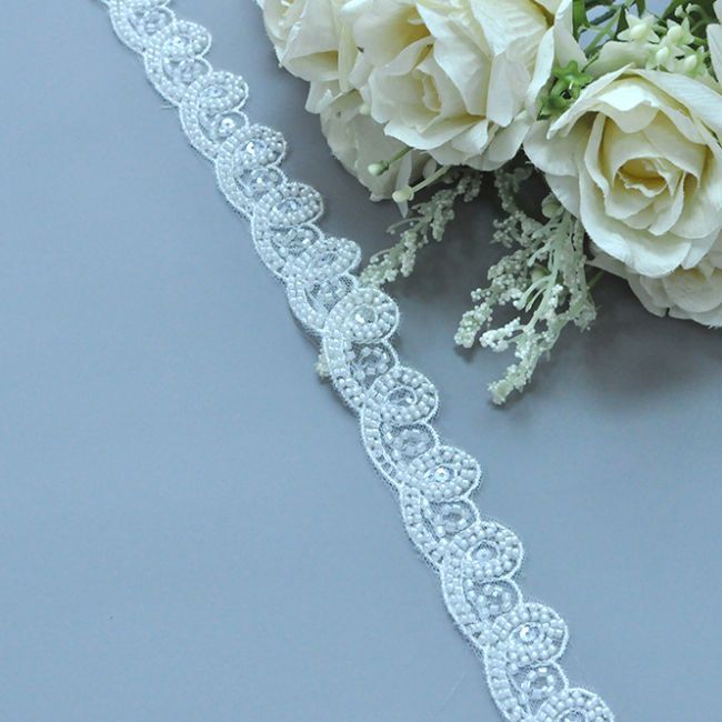 Beaded Embroidered Lace Trimming 3ST1007