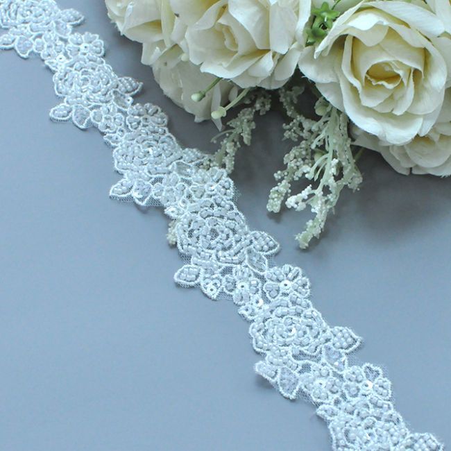 Beaded Embroidered Lace Trimming 3ST1007