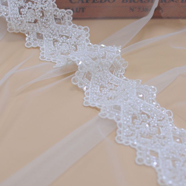 Beaded Embroidered Lace Trimming 3ST1012