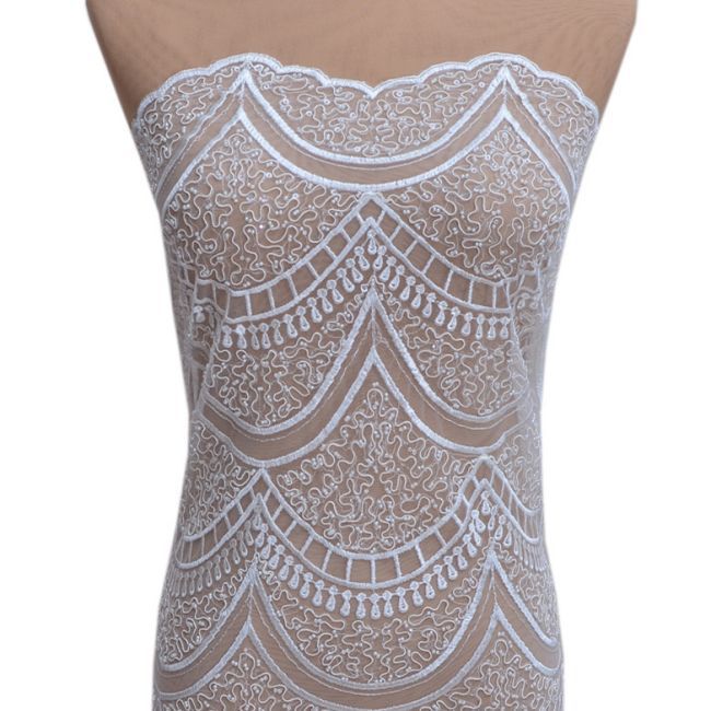 Corded Beaded Embroidered Lace Fabric 3ST30
