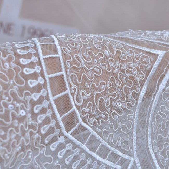 Corded Beaded Embroidered Lace Fabric 3ST30
