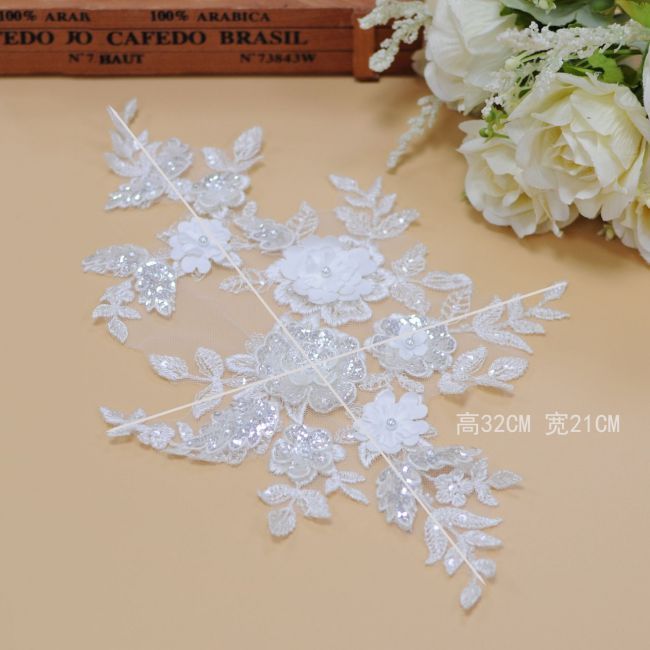 Beaded Embroidered Lace Applique 3ST20