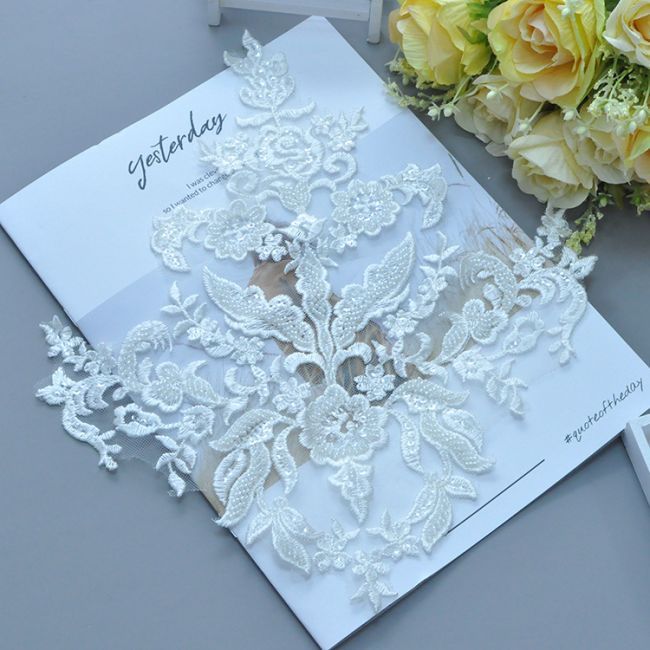 Corded Beaded Embroidered Lace Applique 3ST2008