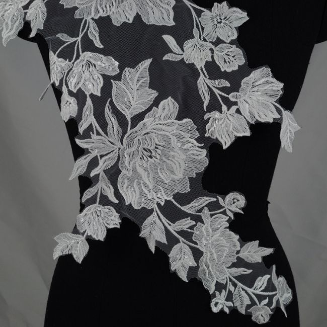 Beaded Embroidered Lace Applique 3ST2004