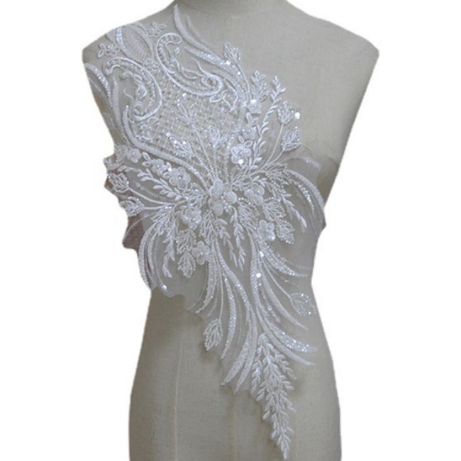 Corded Beaded Embroidered Lace Applique 3ST2012
