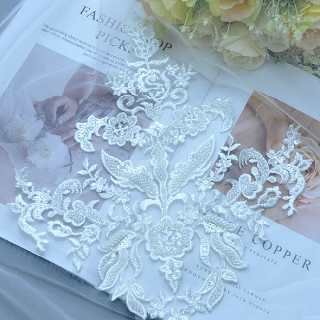 Corded Beaded Embroidered Lace Applique 3ST2008