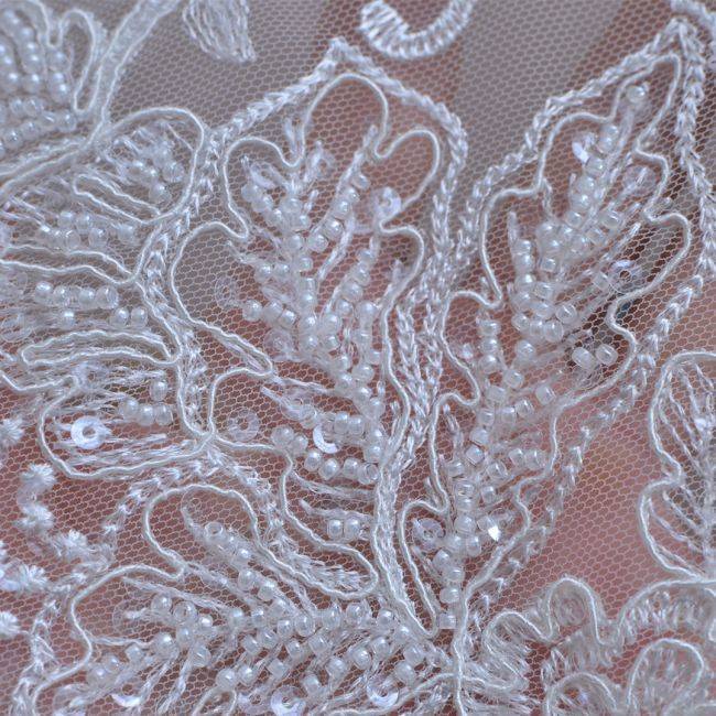 Corded Beaded Embroidered Lace Fabric 3ST3002