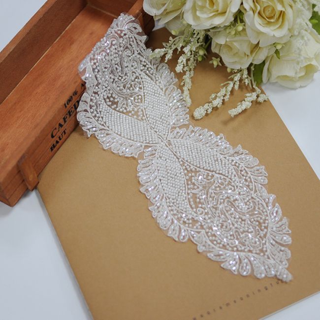 Corded Beaded Embroidered Lace Applique 3ST2009