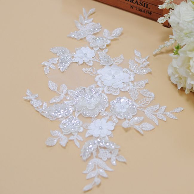Beaded Embroidered Lace Applique 3ST20