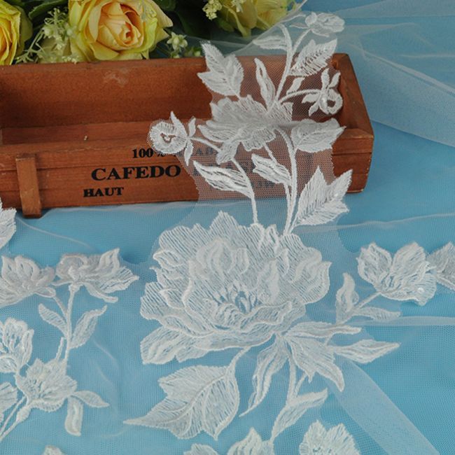 Beaded Embroidered Lace Applique 3ST2004