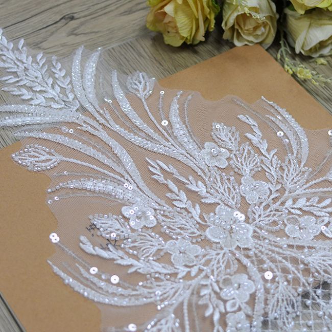 Corded Beaded Embroidered Lace Applique 3ST2012