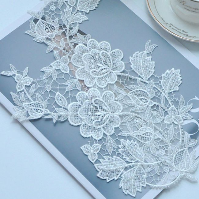Corded Beaded Embroidered Lace Applique 3ST2007