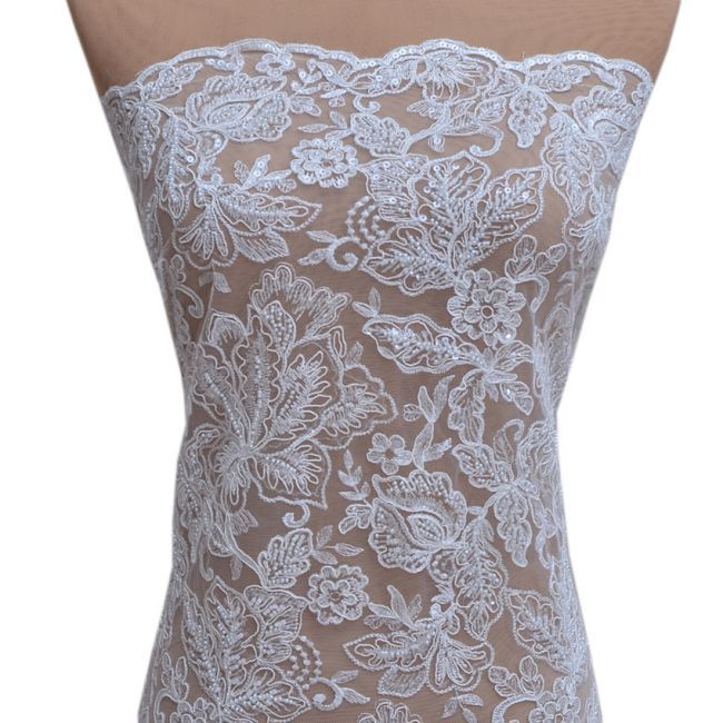 Corded Beaded Embroidered Lace Fabric 3ST3002