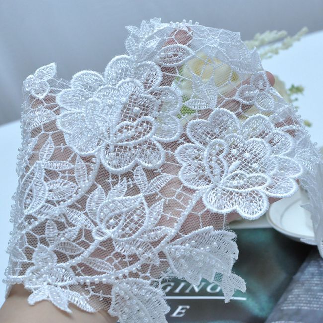 Corded Beaded Embroidered Lace Applique 3ST2007