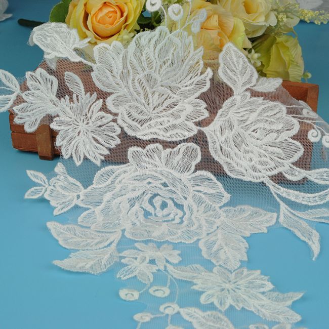 Beaded Embroidered Lace Applique 3ST20