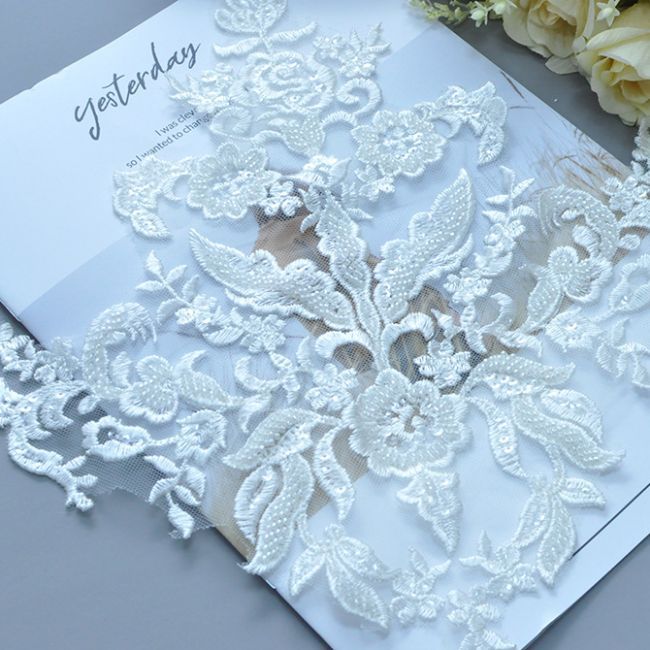 Corded Beaded Embroidered Lace Applique 3ST2008