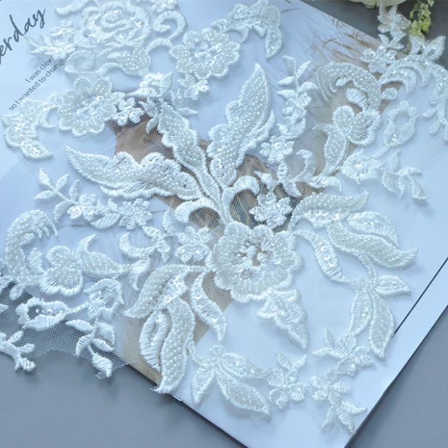 Corded Beaded Embroidered Lace Applique 3ST2008
