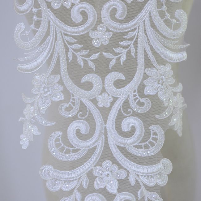 Beaded Embroidered Lace Applique 3ST2005