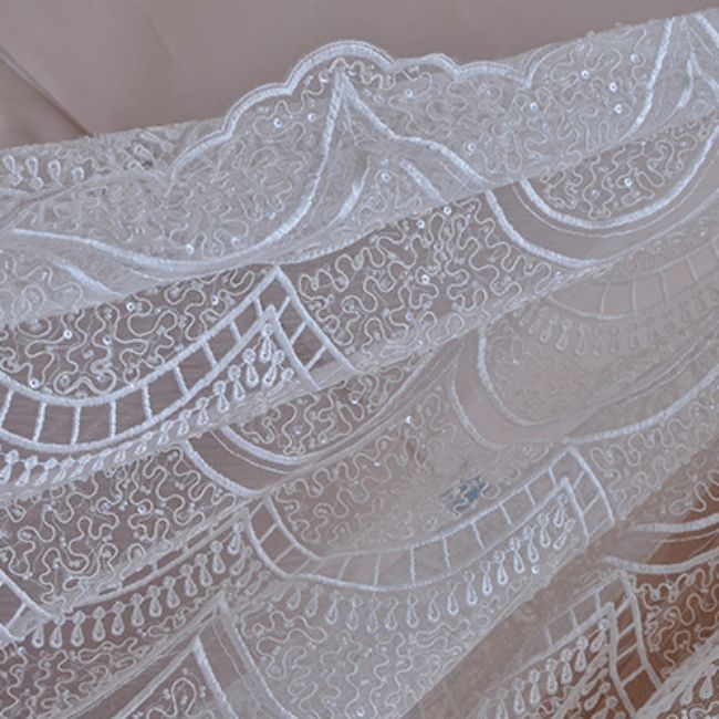 Corded Beaded Embroidered Lace Fabric 3ST30