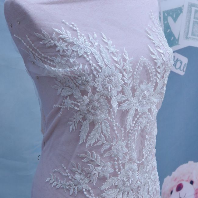 Corded Beaded Embroidered Lace Applique 3ST2013