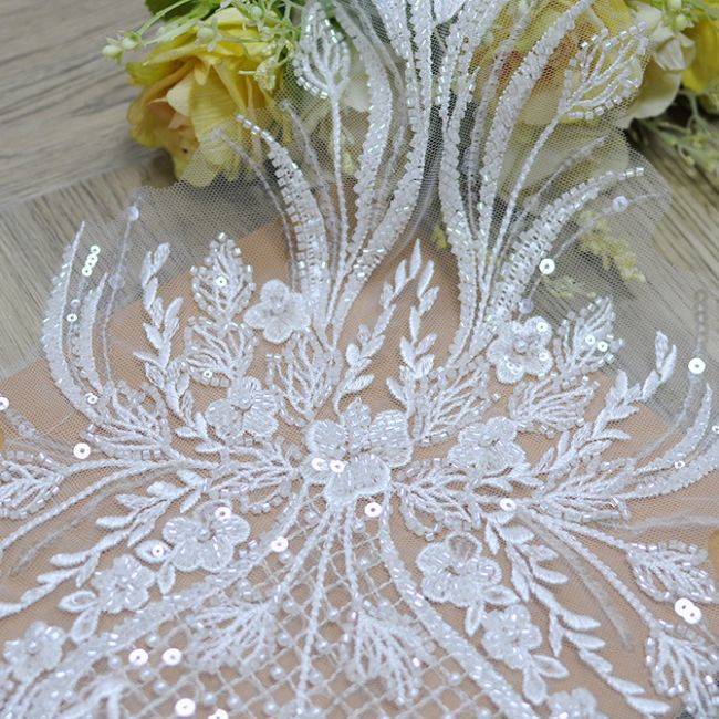 Corded Beaded Embroidered Lace Applique 3ST2012