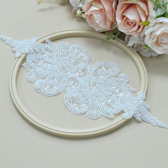 Corded Beaded Embroidered Lace Applique 3ST2011