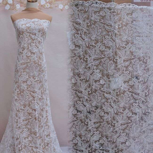 Corded Beaded Embroidered Lace Fabric 3ST3002