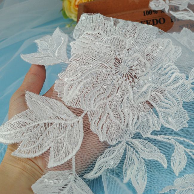 Beaded Embroidered Lace Applique 3ST2004