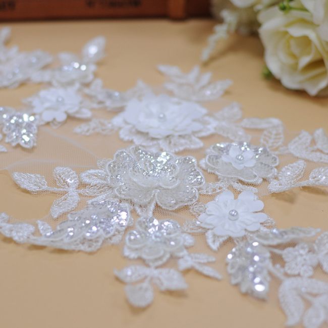 Beaded Embroidered Lace Applique 3ST20
