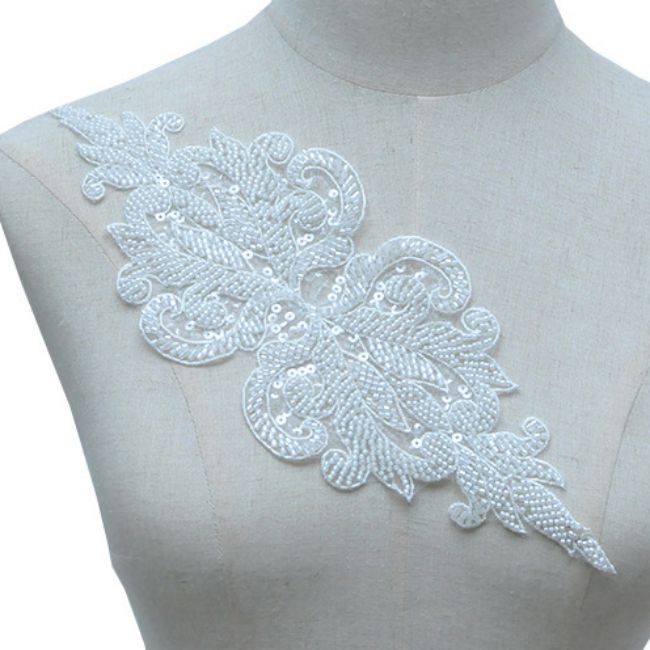Corded Beaded Embroidered Lace Applique 3ST2011