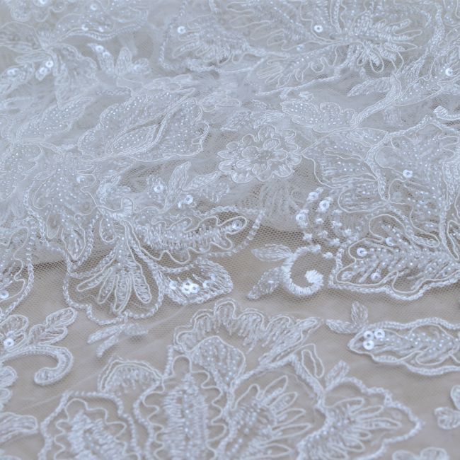 Corded Beaded Embroidered Lace Fabric 3ST3002