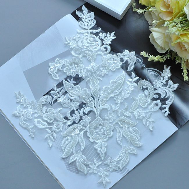 Corded Beaded Embroidered Lace Applique 3ST2008