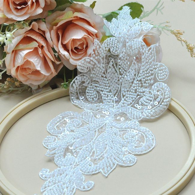 Corded Beaded Embroidered Lace Applique 3ST2011