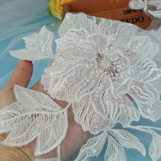 Beaded Embroidered Lace Applique 3ST2004