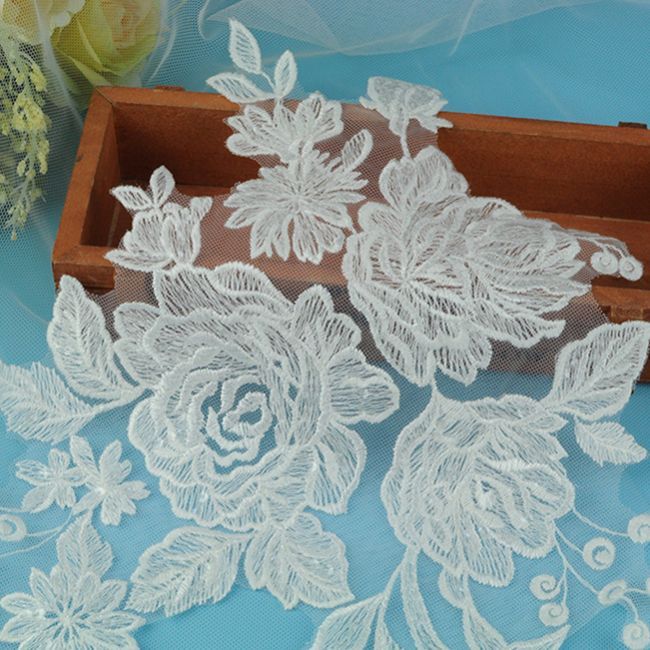 Beaded Embroidered Lace Applique 3ST20
