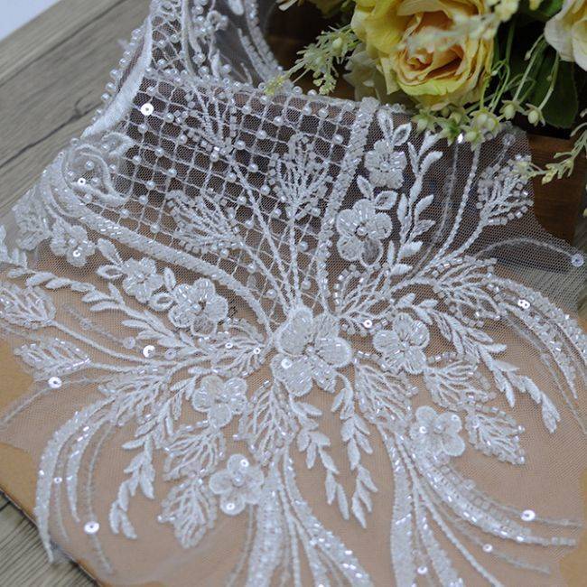 Corded Beaded Embroidered Lace Applique 3ST2012