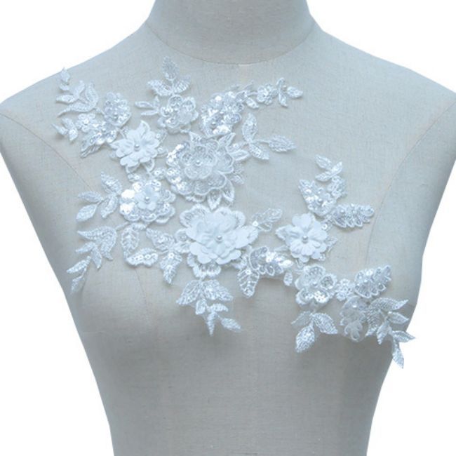 Beaded Embroidered Lace Applique 3ST20