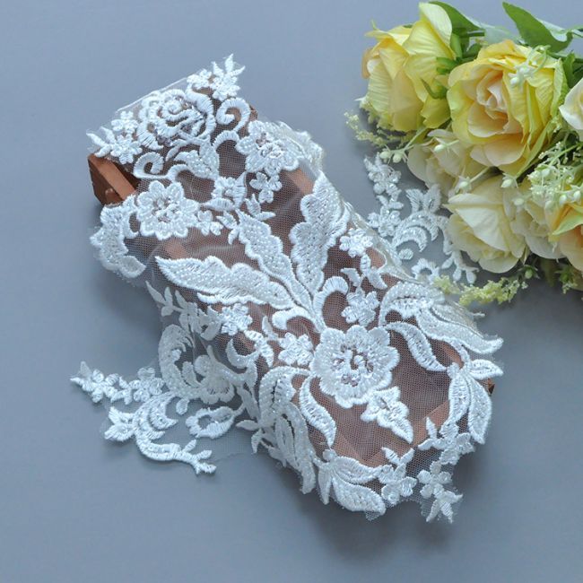 Corded Beaded Embroidered Lace Applique 3ST2008