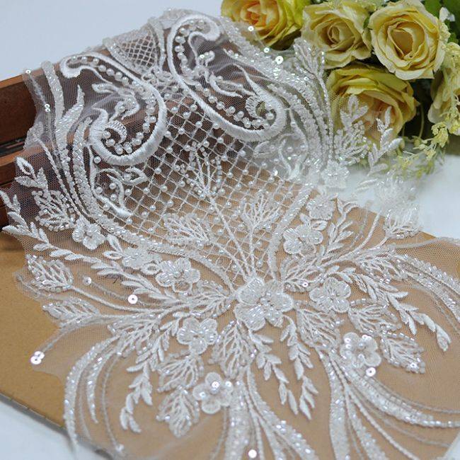 Corded Beaded Embroidered Lace Applique 3ST2012