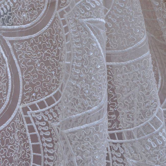 Corded Beaded Embroidered Lace Fabric 3ST30