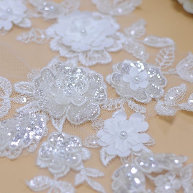 Beaded Embroidered Lace Applique 3ST20
