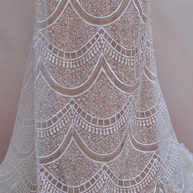 Corded Beaded Embroidered Lace Fabric 3ST30