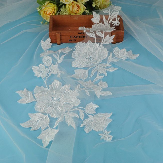 Beaded Embroidered Lace Applique 3ST2004